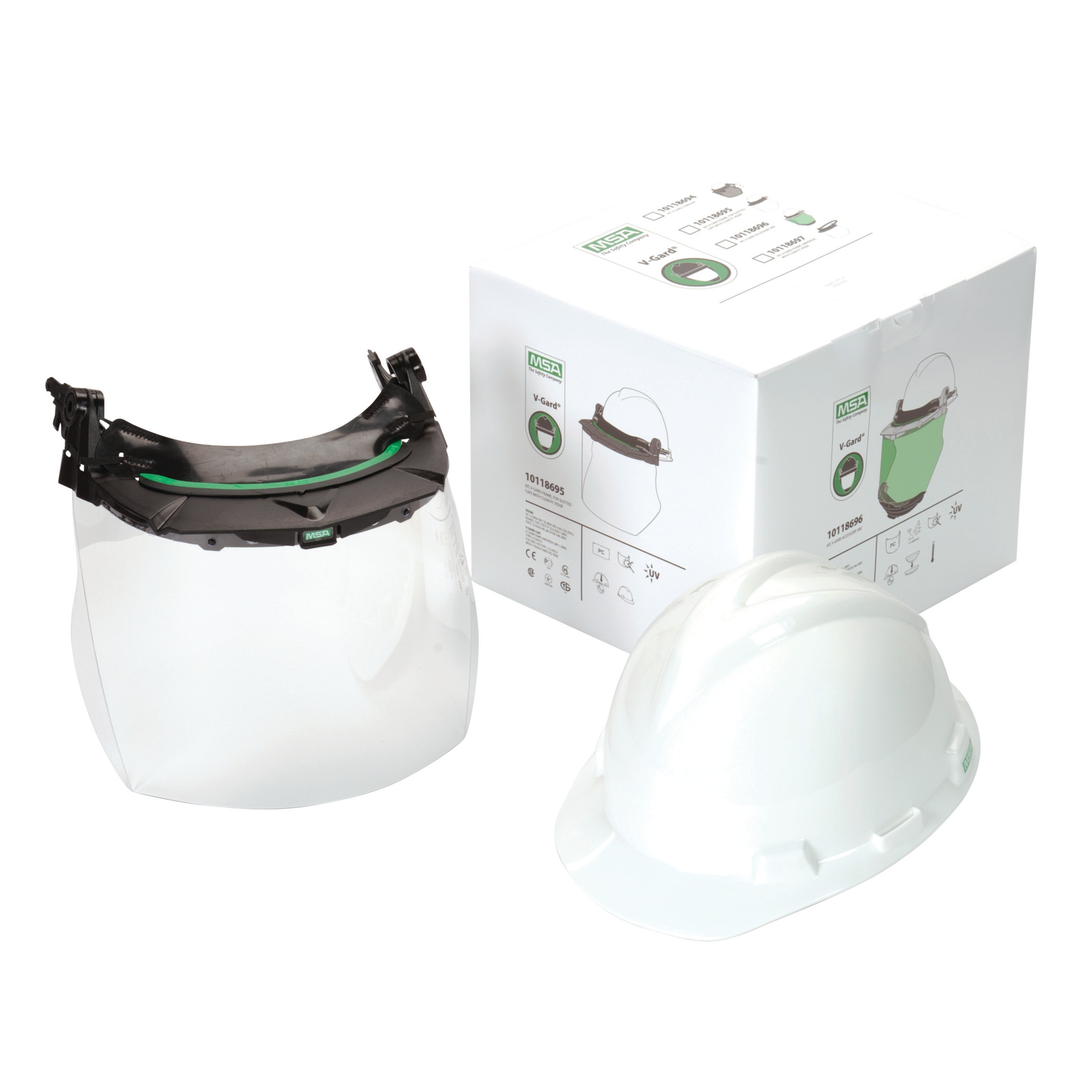 V-Gard Accessory System kit with V-Gard Cap, White, For Slotted Caps w/Clear PC Visor.